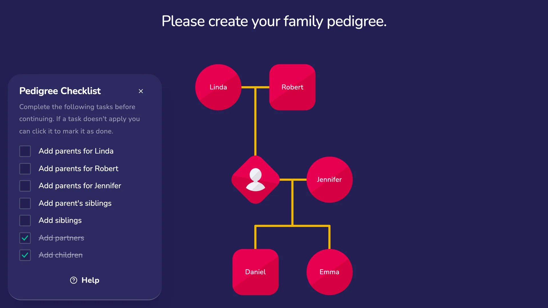 Family Pedigree interface